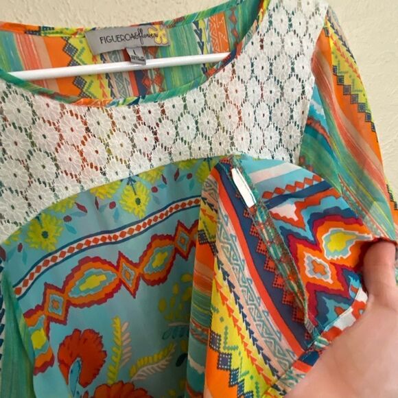 Figueroa & Flower Lady Anthropologie Aztec Floral mixed prints Top large - Picture 4 of 8
